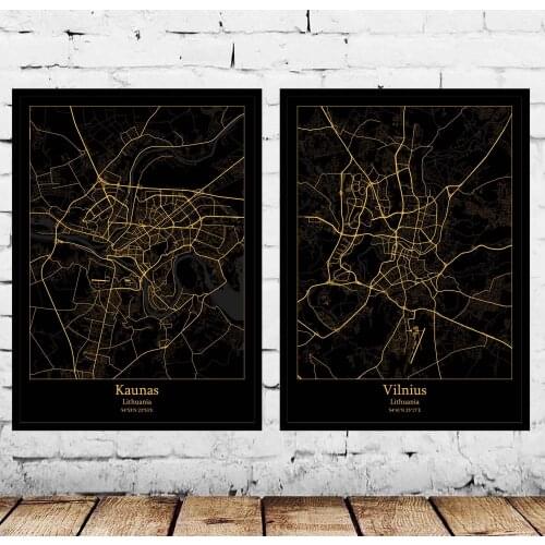 Kaunas Vilnius Lithuania Map Poster
