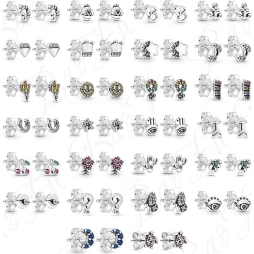 Authentic 925 Sterling Silver Earrings Shiny ME Series Earrings Suitable For European Attractive Women DIY Fashion Jewelry