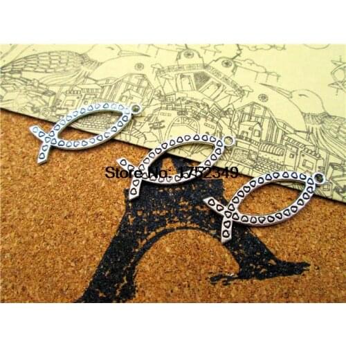 30PCS--Cistian Fish Charms Antique Tibetan Silver Tone Cistian Fish Pendants/Charms, Jesus Fish,29x11mm