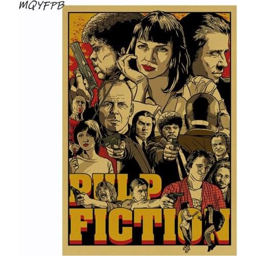 Pulp Fiction Character Collection Cartoon Version Kraft Paper Poster Picture House Decorative Painting 50.5x35cm