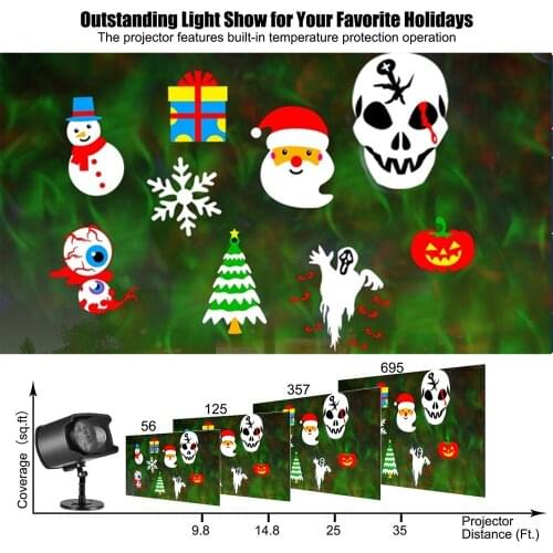 2 In 1 Halloween Christmas Projector Lights Decorations For Xmas Party New Year Festival 19 Styles Built-In Pattern Spotlight