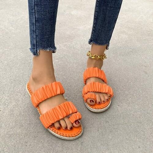 Womens Summer Woven Sandals Orange Sexy Elegant Open-Toed Flat Shoes Comfortable Casual Beach Outdoor Slippers