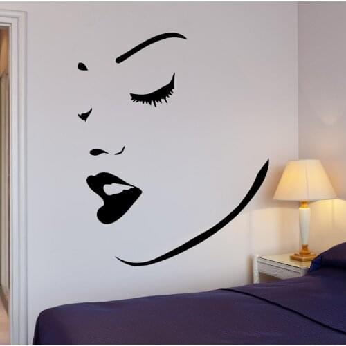 Sexy Woman Wall Sticker Vinyl Decal Girl Woman Face Grooning Aalon Makeup Spa Decal Rooms decor Removable Flat Wall Sticker Z091