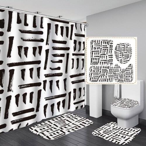 Art Calligraphy Shower Curtain With Non Slip Rug Mat Bathroom Curtains Waterproof Polyester Bathroom Curtain with Hooks Modern