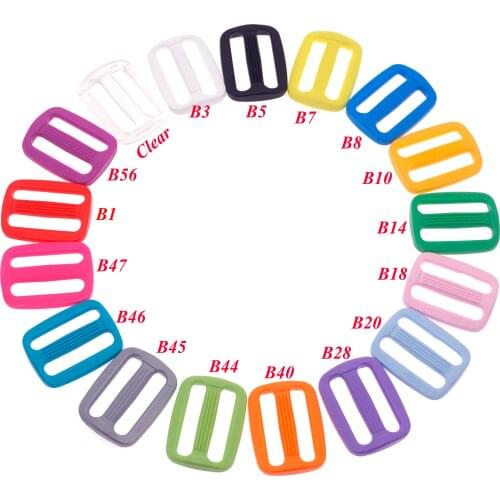 SUTOYUEN 20pcs 25mm Colorful Plastic Curved Tri-Glides Slider Adjustable Buckles For Backpacks Straps Pets Collar DIY Accessory