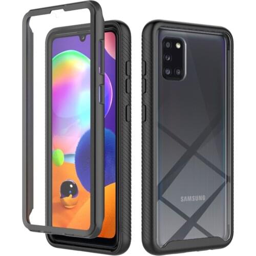 Heavy Duty Full Protection Shockproof Case For Samsung Galaxy A31 Soft TPU + PET Front Film Transparent Acrylic Back Cover Coque
