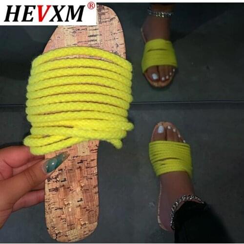 Womens Hemp Flat Slippers Summer Shoes Woman Slip On Candy Color Casual Ladies Fashion Female Open Toe Slipper Plus Size