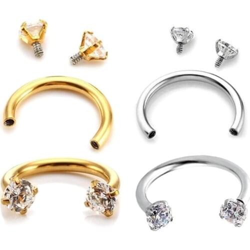 Stainless Steel Horseshoe Rod Nose Ring Human Body Puncture U-shaped Double-head Zircon Horseshoe Rod U Nose Nail