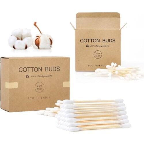 Make-up remover cotton swabs cleaning cotton swabs disposable bamboo cotton swabs kraft paper box 200 cotton swabs