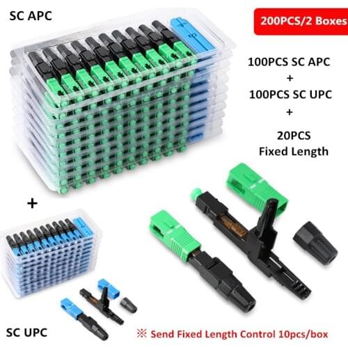 200 PCS Embedded SC APC + SC UPC Fiber Optic Fast Connector single mode fiber optic quick connector green adapter Field Assembly