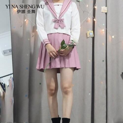 Japanese School Uniform Skirt Sailor Outfit Costumes JK Uniform Suit Girls Pleated Skirt Cosplay School Uniform Long Sleeve Top