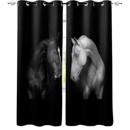Animal Horse Black And White Blackout Curtains for Children Kids Home Decor Bedroom Living Room High Shading Window Curtains