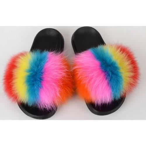 Fluffy Slippers Women Furry Slides Ladies Fashion Luxury Fox Fur Summer Women Sandals Shoes Indoor Soft Wholesale Drop Shipping