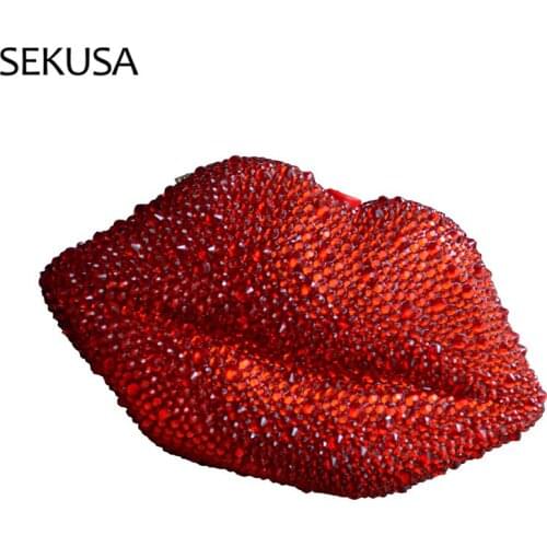 Red Color Rhinestones Women Evening Bags With Chain Shoulder Diamonds Luxury Party Wedding Clutch Holder