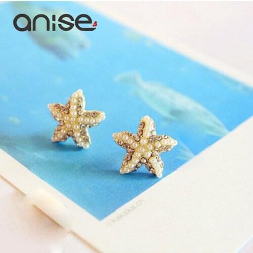Anise Fashion Simulated Pearl Star Stud Earrings for Women Vintage Square Love Heart Crown Studs Brinco Femme Bijouxo Bijoux