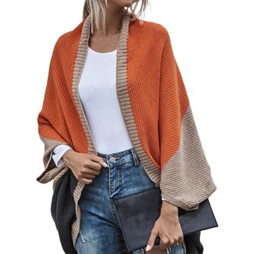 Lady Cardigan 2021 Long Sleeve Cardigan Batwing Sleeve Color Block Shawl Cardigan Coat Streetwear for Going Out