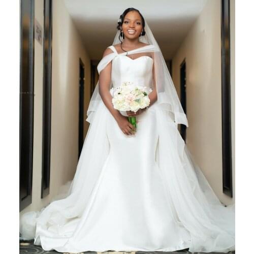 Elegant Long Satin Mermaid Wedding Dresses with Tulle Train Court Train Zipper Back Robes De Mariée Bridal Gown For Women