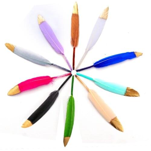 10Pcs/set 13-18cm Natural Goose Feather With Gold Colorful Leaf Shape Charm Pendant Earring Bracelet Necklace Jewelry