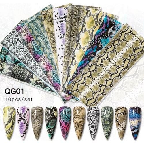 10PCS/Set Nail Foils Serpentine Leopard Pattern Animal Nail Art Transfer Sticker Slide Nail Art Decals Nails Accessories