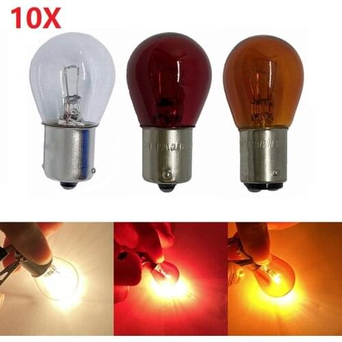 10pcs Car Lights S25 1156 1141 BA15S 1157 Car Halogen Bulb Turn Singal light Reverse Lamp Amber red yellow blue Bulb DC12V