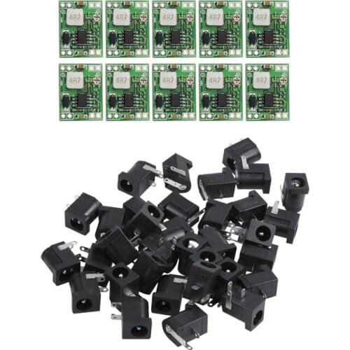 LBER 10 PCS MP1584EN DC-DC Buck Converter 3A Power Step Down Module & 35PCS Barrel-Type PCB Mount DC Power Jacks Sockets