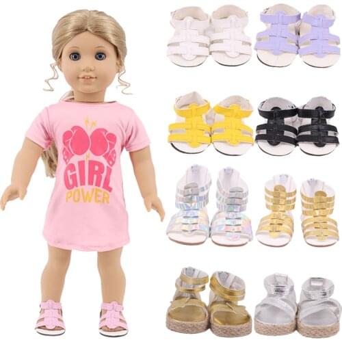 12 Styles Shiny Fashion Sandals Plastic Shoes For 18 Inches American Doll&43 CM New Born Baby Generation Russian DIY Girls Toy