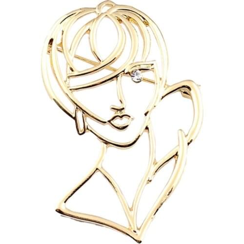 2021 Portrait Crystal Brooch Pin Gold Silver Color Metal Brooches for Women Hollow Figure Face Brooch Party Accessories Gift