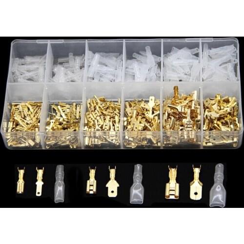 450PCS Assortment Crimp Terminal Connector 2.8/4.8/6.3mm Gold Brass Car Speaker Electric Wire Connectors Set 22-16 AWG