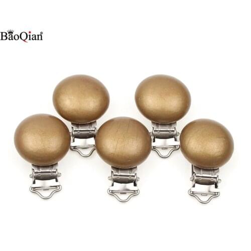 5Pcs Wooden Metal Gold Baby Pacifier Clips Holders Clothing Round Clasps DIY Baby Suspender Garment Accessories 29x45mm