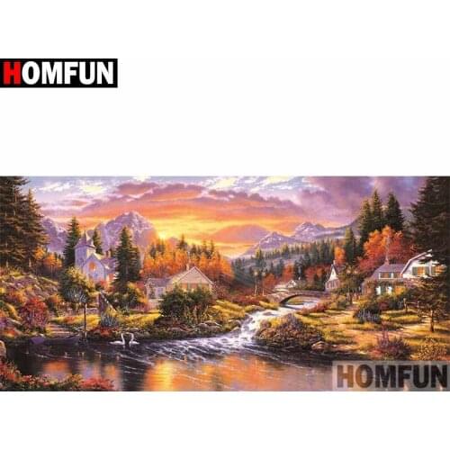 HOMFUN Full Square/Round Drill 5D DIY Diamond Painting "Lake forest landscape" Embroidery Cross Stitch 5D Home Decor Gift A30272