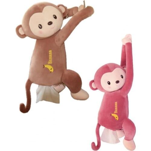 Car Tissue Box Plush Monkey Hanging Type Cute Creative Tissue Case Holder for Home Car