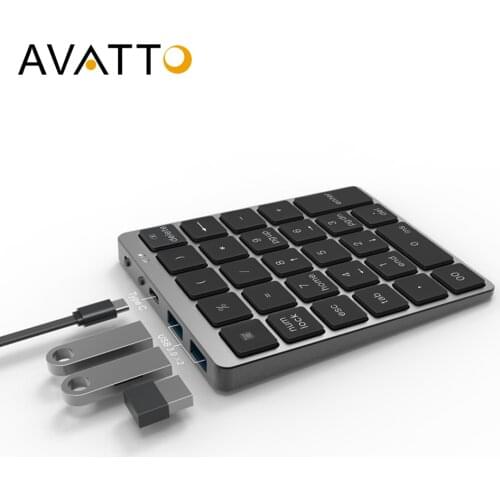 AVATTO N970 Wireless Bluetooth Numeric Keypad with USB HUB Dual Modes, More Function Keys Mini Numpad for Accounting tasks