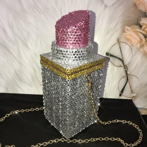 Sparkling Crossbody Bags All Rhinestones Lipstick Pink Evening Bags for Party Celebrity Women Handbags Evening Luxury Designer