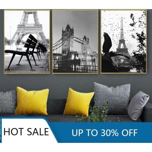 Black White Brooklyn Bridge France Triumphal Arch Tower Wall Art Canvas Painting Posters Prints Wall Decor For Home Decoration