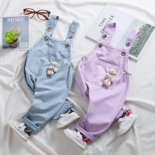 Childrens Jumpsuits 2021 New Arrival Baby Girls Boys Cartoon Casual Overalls Cute Pocket Bear Solid Kids Bodysuits Baby Clothes