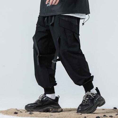 Techwear Joggers For Men Streetwear Harem Black Fashion Multi-Pockets Pants