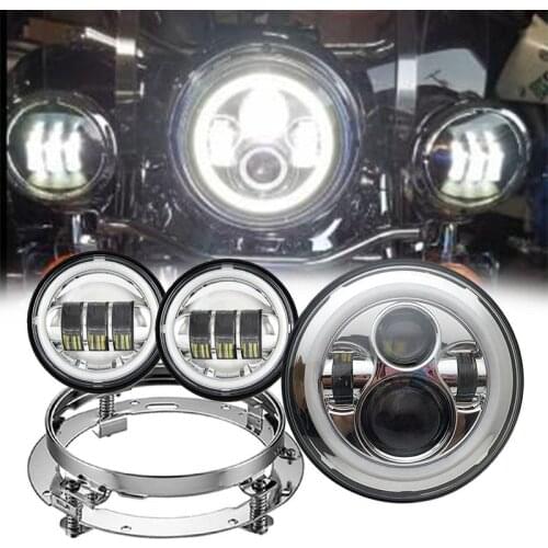 Motorcycle 7 inch Moto LED Headlight with 4-1/2" 4.5inch LED Auxiliary Fog Passing Light Lamp for H arley Touring Electra Glide