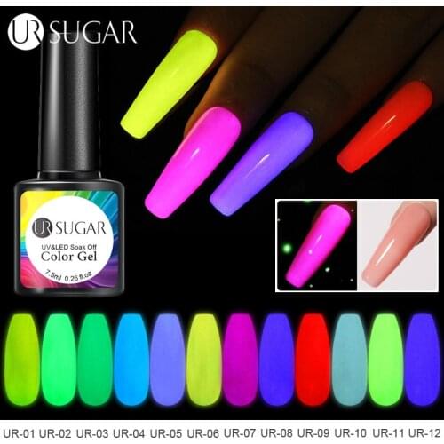 UR SUGAR 7.5ml Luminous Gel Nail Polish Glow In Dark Color Semi Permanent Soak Off UV LED Gel Varnish Fluorescent Nails Art