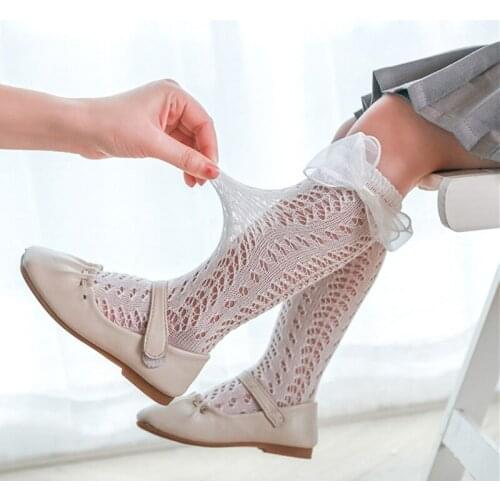Kids Summer Knee High Socks Children Toddler Girls Cotton Mesh Bow Cute Princess Frilly Ruffle Long Sock Kawaii Baby Accessories