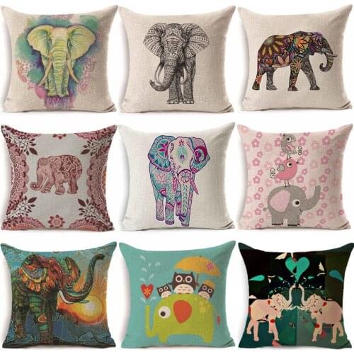 45x45cm Lovely Bird Owl Elephant Pattern Cotton Linen Throw Pillow Cushion Cover Car Home Sofa Decorative Pillowcase Cover
