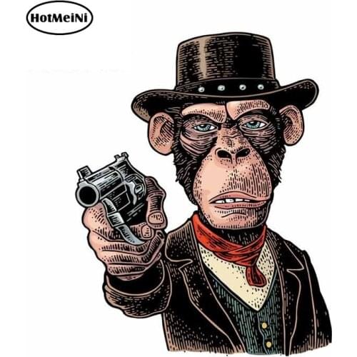 HotMeiNi 13cm x 10.3cm for Monkey Gentleman Holding Revolver and Dressed Hat Fine Decal Waterproof Vinyl Car Wrap Car Sickers