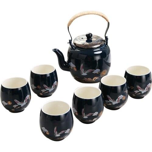 China Ceramic Retro Teapot Loop-Handled Teapot Ceramic Home Copper Handles Single Teapot Tea Kettle Kung Fu Tea Set Gift Box