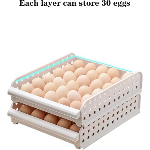2-Layer 30 Grid Eggs Storage Container Large Capacity Drawer Type Food Organizer Holder Pull Out Box Stackable Plastic Tray