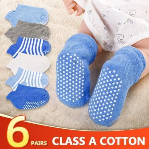 6 Pairs/lot Childrens Anti-slip Boat Socks Newborn Indoor Toddler Socks Breathable Comfortable With Rubber Grips Four Season