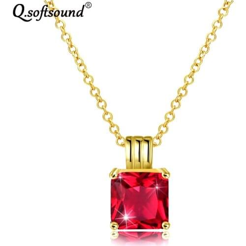 New 4 Colors Square CZ Stone Pendant Necklace Women Gold Color Chain Zircon Long Necklaces Gifts For Women Collier Femme QKN138