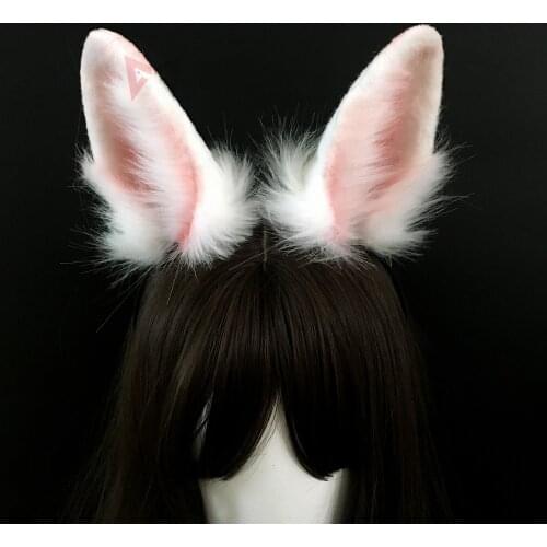New Original Hand-made White Gray Bunny Rabbit Ears Hairhoop Headwear Headband Custom Made For Cosplay Costume