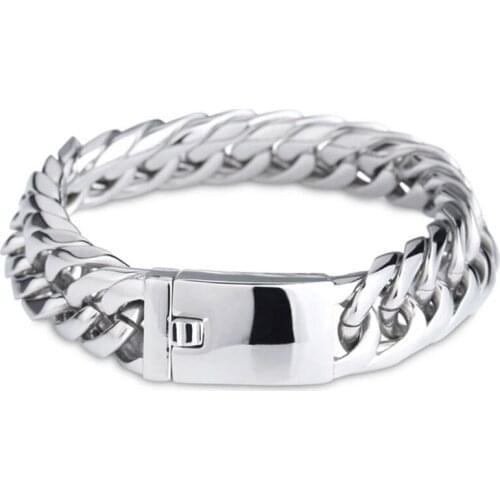 Huge Bracelet Chain 316L Stainless Steel Silver Color Smooth Button Double Cuban Curb Link Chain Mens Boys Bracelet Bangle