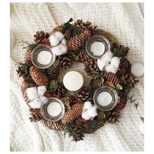 Autumn And Winter Tabletop Decor Candle Holders Handmade Dried Flowers DIY White Garland Festival Party Table Centerpiece