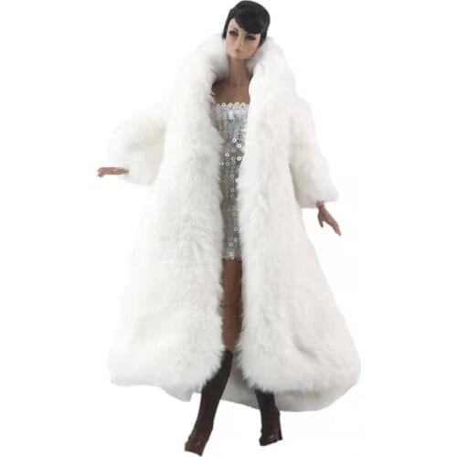 1/6 BJD Accessory Clothes Fashion White Fur Winter Parka Long Coat Silver Dress for Barbie Doll Clothes Set Girl Birthday Gifts
