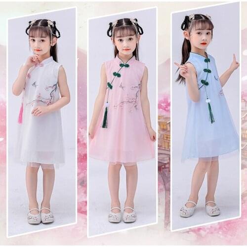 Girls Dress Summer 2021 New Childrens Cheongsam Fashion Retro Chinese Style Girl Princess Dress Party Dresses for Girls